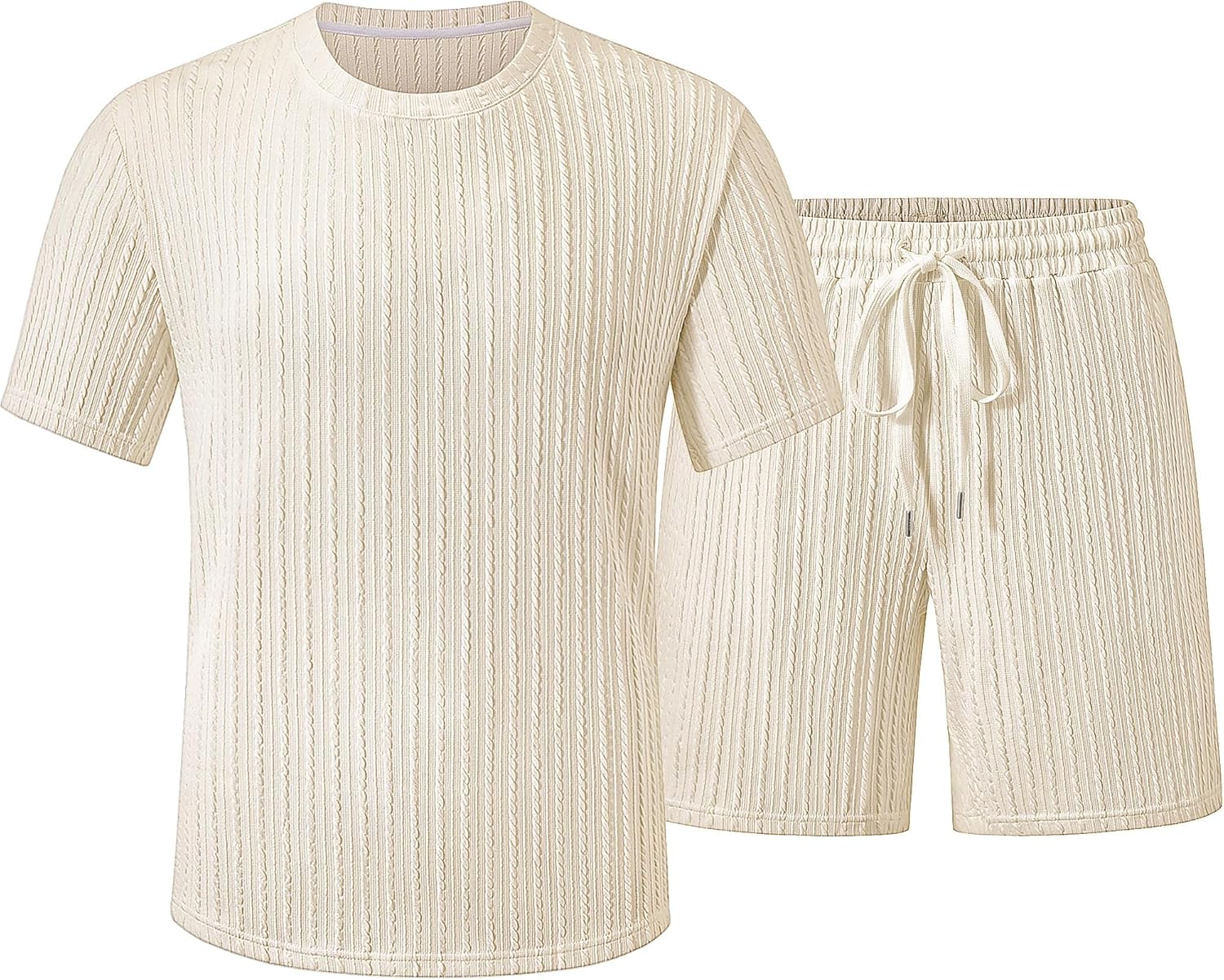UOUA Mens Shorts Set Crewneck Short Sleeve T-Shirt & Shorts Twisted Texture 2 Piece Summer Outfits Casual Matching Sets