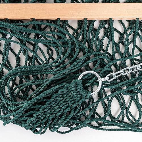Miniatura 6 de Castaway Living Hamaca de Cuerda de Poliéster Verde Tejida a Mano Tradicional Doble de 13 pies  2 Personas, Capacidad de 450 lb, Cadenas de