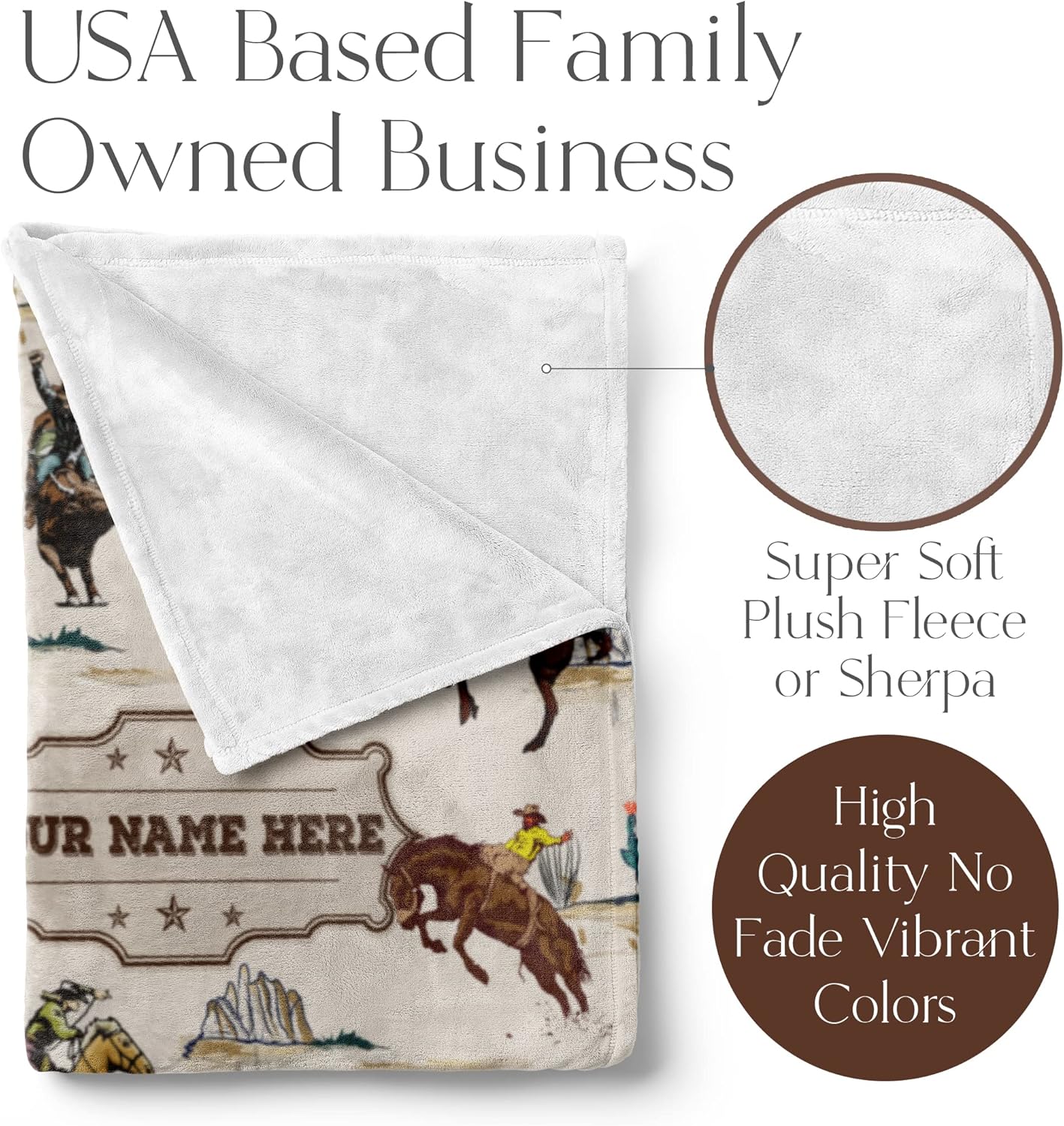 Personalized Cowboy Blanket for Boys, Cute Custom Name Throw for Kids, Classic Western Theme, Soft and Plush, Newborn or Birthday Gift, (Fleece 50x60)