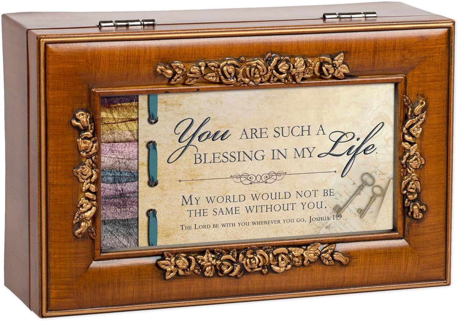 Cottage Garden You are a Blessing in My Life Woodgrain Embossed Jewelry Music Box Plays Amazing Grace
