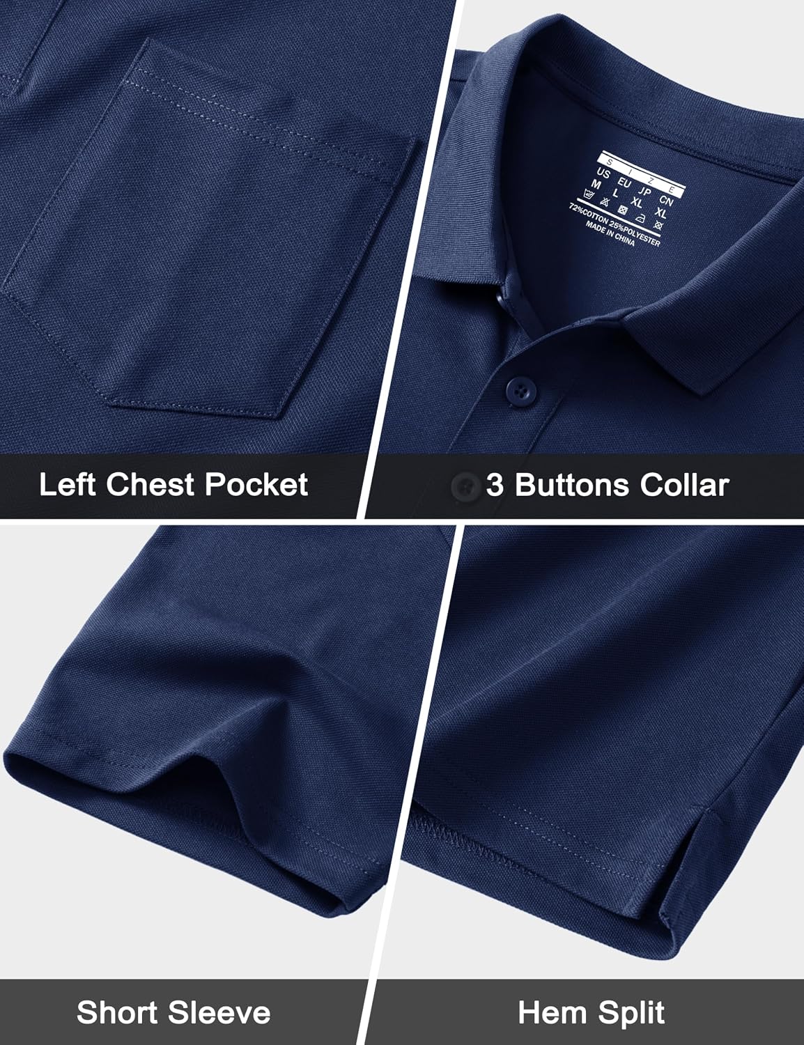 MAGCOMSEN Mens Polo Shirts Short Sleeve Cotton Pique Golf Shirts with Pocket Casual Performance Moisture Wicking Polos