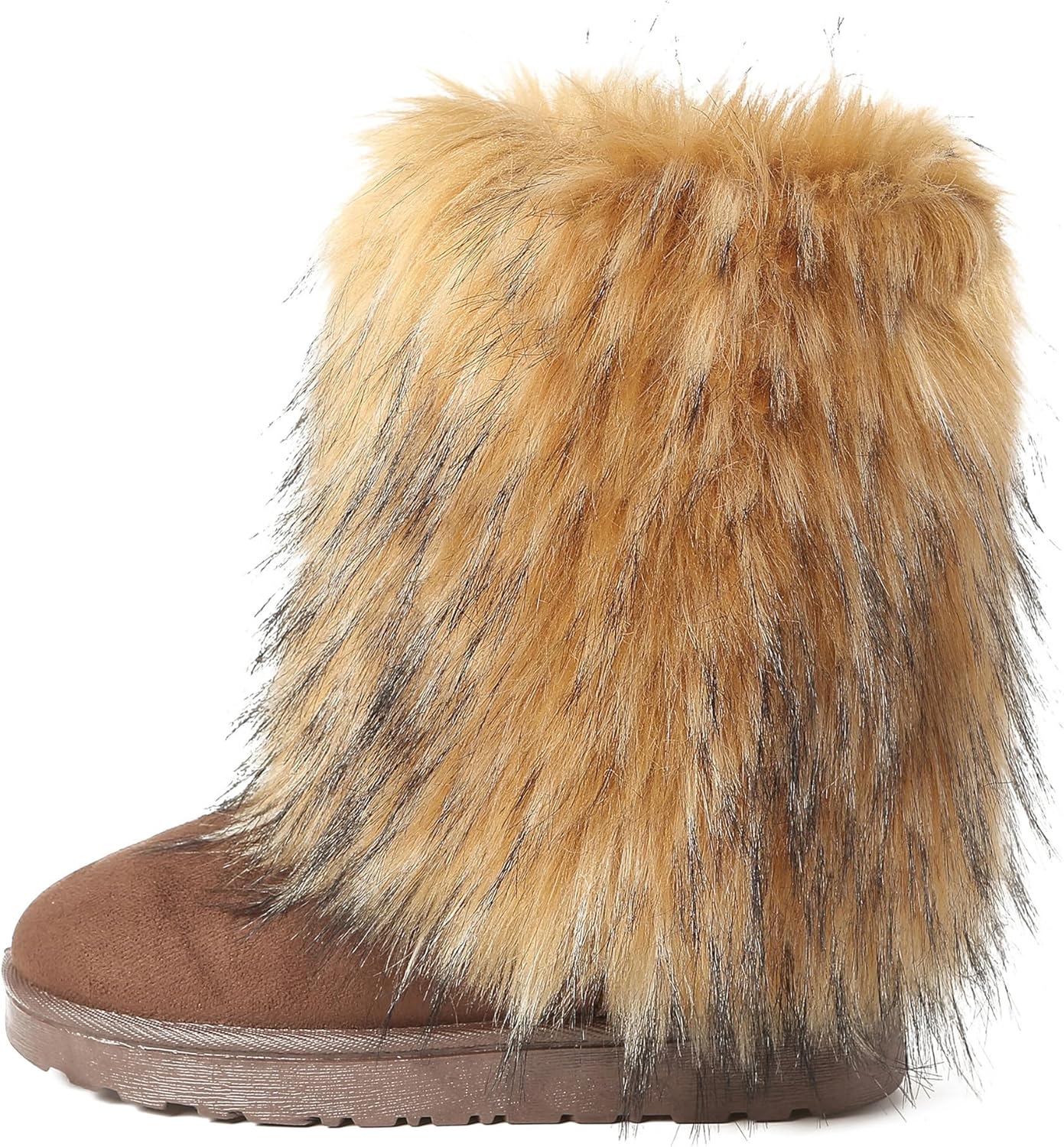 Women's Faux Fur Winter Snow Boot Fuzzy Fluffy Mid-Calf Snow Boots Suede Warm Fur Lined Booties Fashion Boots Suede Flat Ankle Boots Outdoor Indoor
