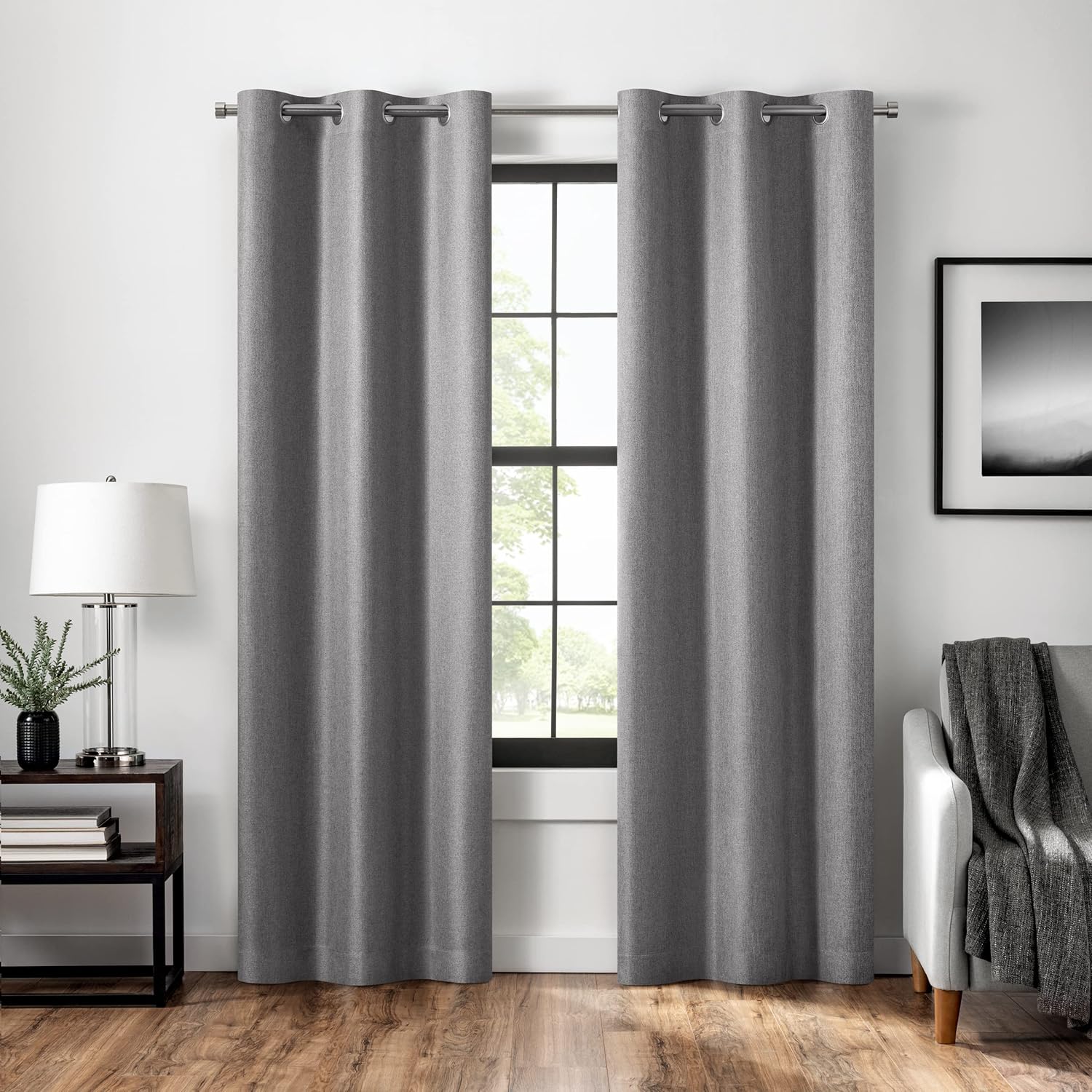 Eclipse Welwick Magnitech 100% Blackout Curtain, Grommet Window Curtain Panel, Seamless Magnetic Closure for Bedroom, Living Room or Nursery, 84 in long x 40 in wide, (1 Panel), Light Grey