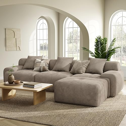LumiCord Modular Sectional Sofa with Ottoman, 118" L-Shaped Boneless Couch