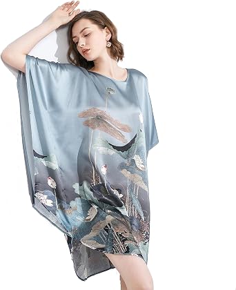 100% Pure Mulberry Silk Batwing Tunic Dress/Luxury Nightgown Plus Size 2-in-1 Design, Plus Size and Oversized