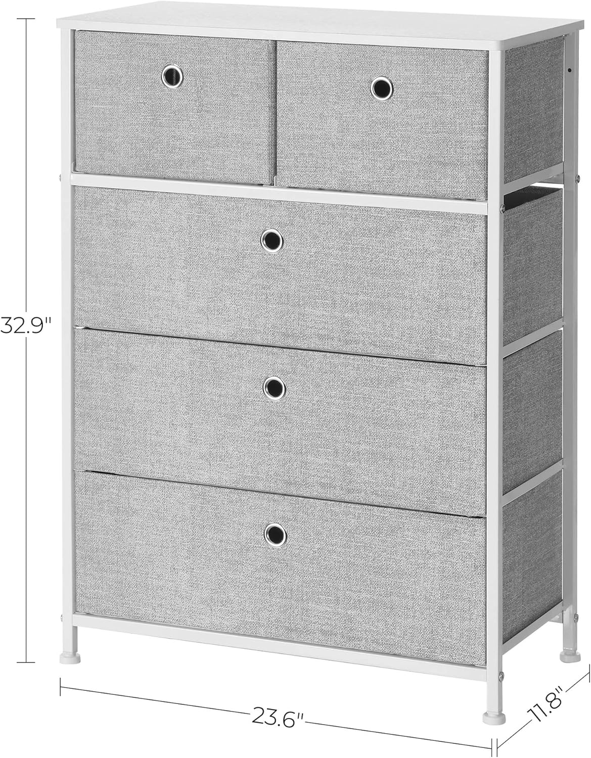 SONGMICS Storage Chest Dresser 5 Fabric Drawers Closet Apartment Dorm Nursery, 23.6 x 11.8 x 32.9 Inches, Gray : Home & Kitchen