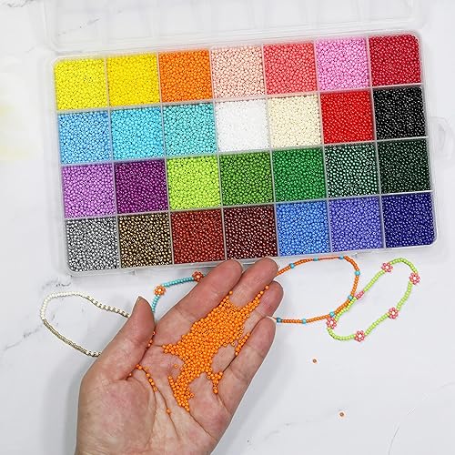 Miniatura 4 de KERGAEN Tamaño de 0.079 in, cuentas de semillas de 28 colores, alrededor de 22400 piezas en una caja de 28 rejillas, cuentas de semillas de vidrio