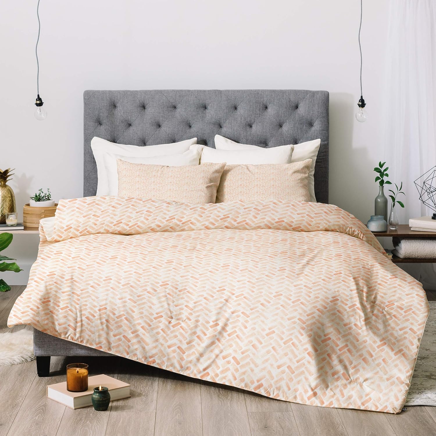 Deny Designs Little Arrow Design Co. Arcadia Herringbone in Blush Comforter Set with Pillow Shams, Full/Queen, Pink