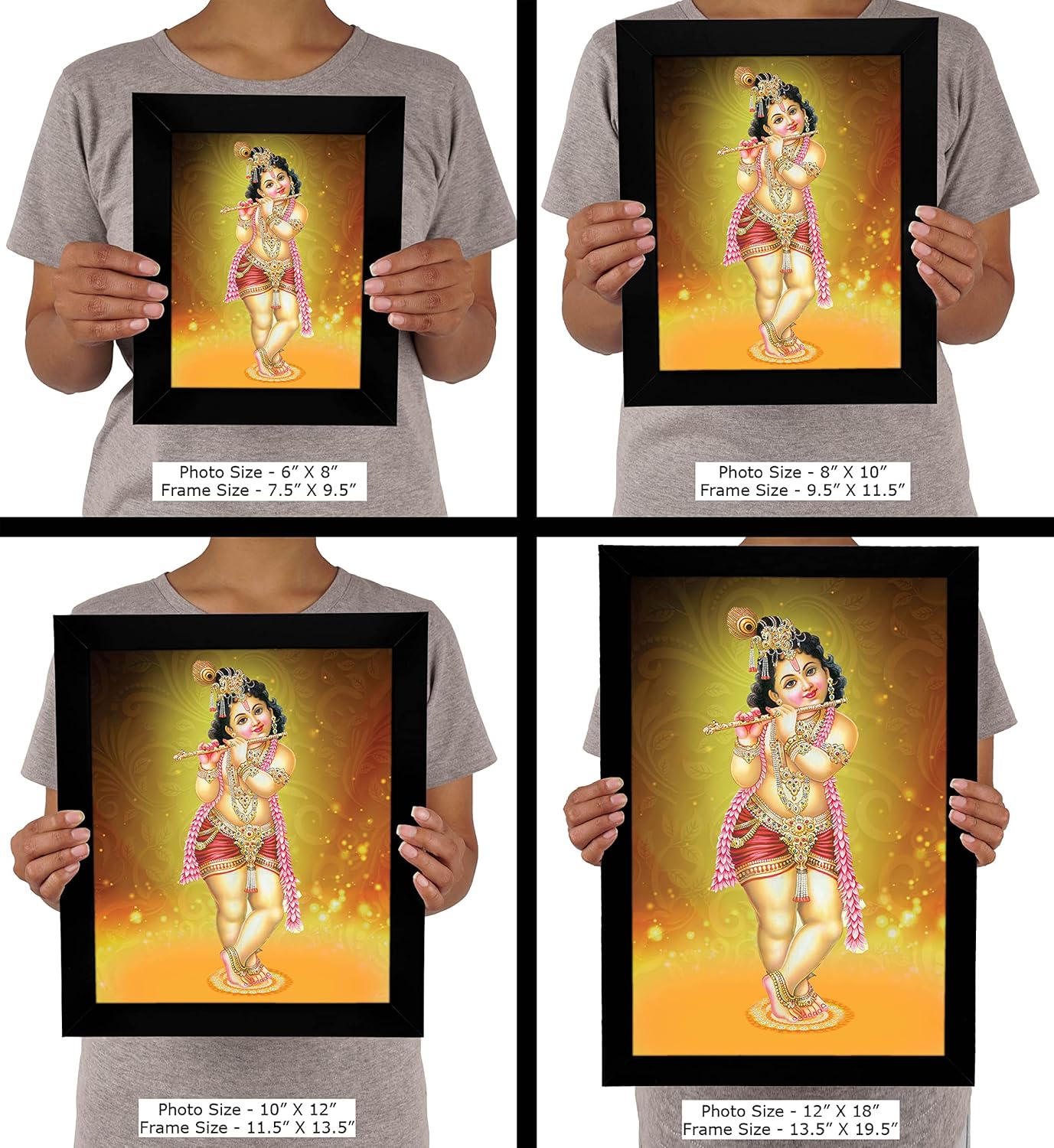 Lord Krishna Playing Flute Frame Holy Hindu Poster With Frame Religious Poster Home Decor Ready To Hang Wooden Frame Deity Photo Frame-12 x 18 Inches