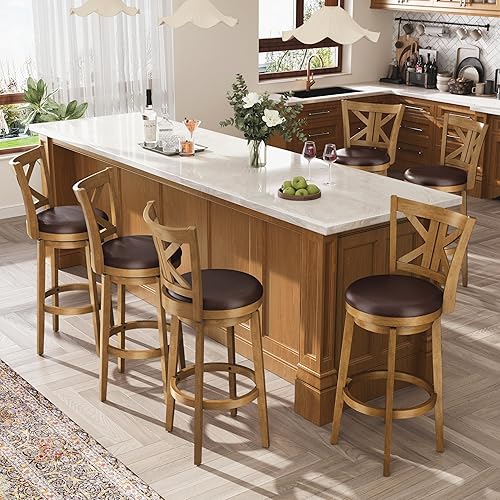 Miniatura 32 de ALPHA HOME Taburetes de bar giratorios con respaldos, taburetes de bar de 30 pulgadas, juego de 2, taburetes de bar de madera, sillas giratorias de