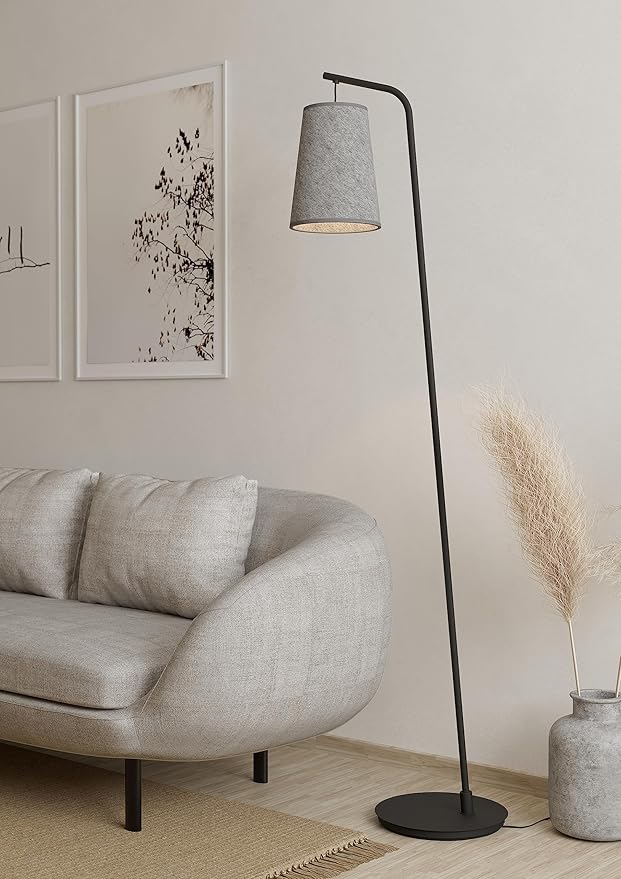 Eglo EGLO Vloerlamp Alsager, staande lamp met lampenkap, hoge staanlamp van zwart metaal en grijs vilt, staanlamp voor woonkamer, E27 fitting, 170 cm photo 2