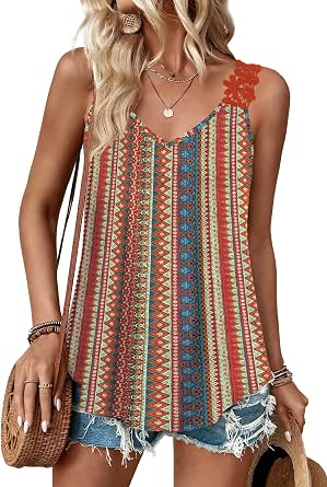 Sipaya Women's Sleeveless V-Neck Lace Tank Top - Summer Beach Vacation Fashion