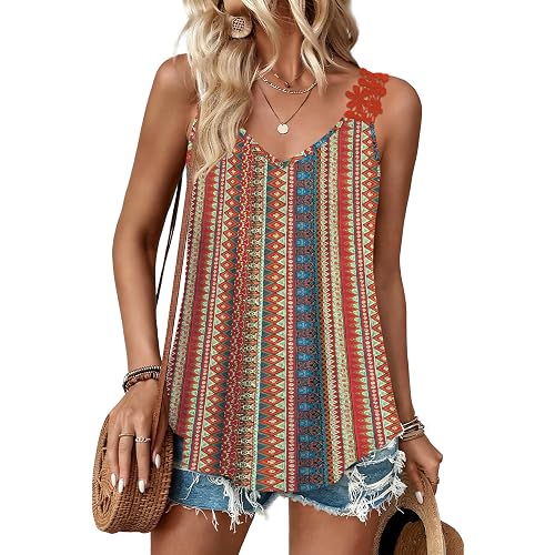 Sipaya Tank Tops for Women Spring Fashion Sleeveless V Neck Lace Tops Flower Flowy Summer Outfits Beach Vacation Clothes