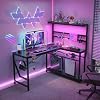 Bestier 42 L Gaming Desk,Computer Desk with Power Outlets, LED Lights, Reversible Corner Desk with 4-Tier Shelves,Cup Holder & Hook Black Marble