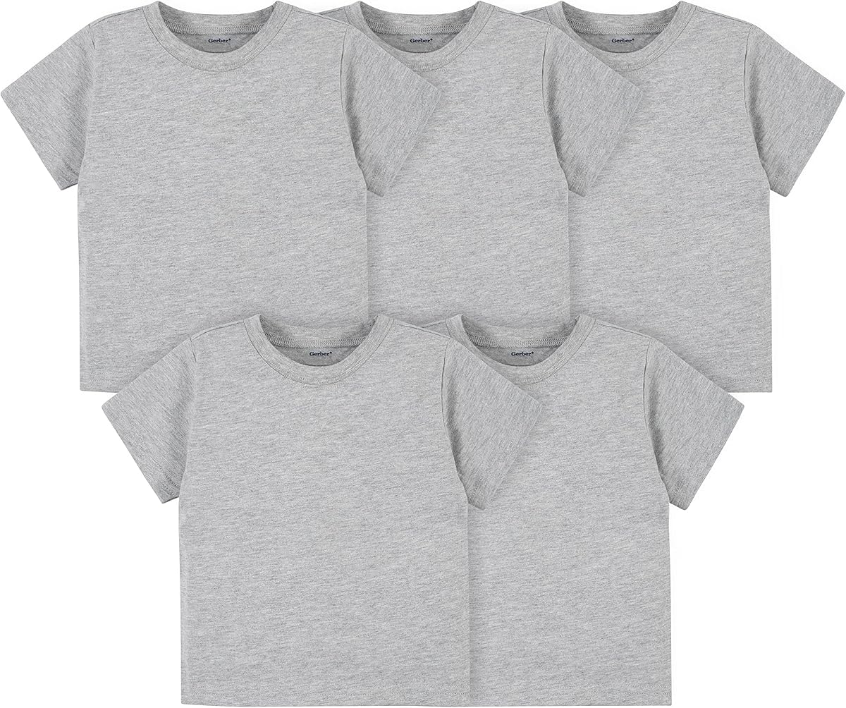 Gerber Baby & Toddler 5-Pack Solid Short Sleeve T-Shirts Jersey 160 GSM