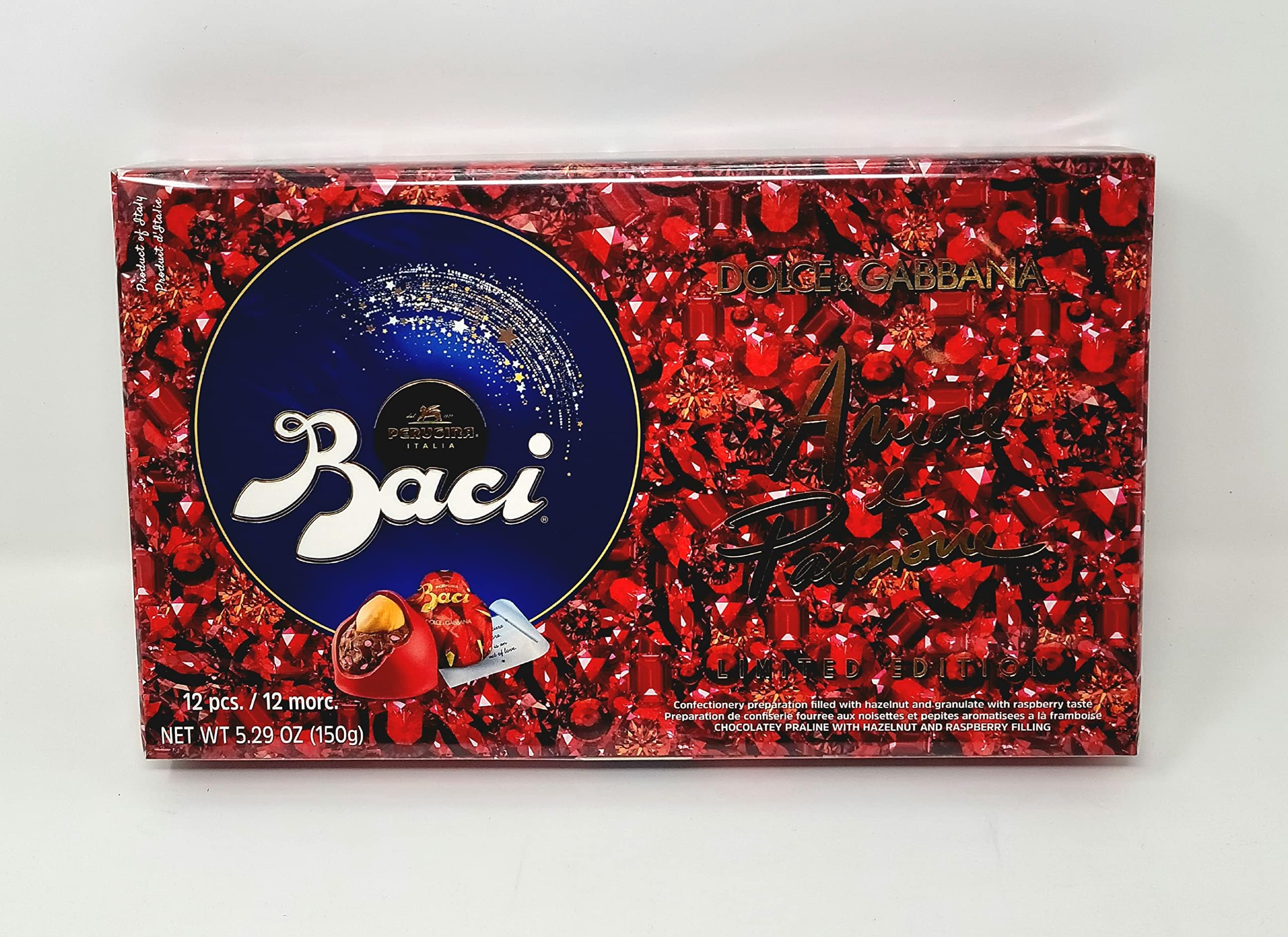 AMORE & PASSIONE Perugina Baci Chocolate Praline with Hazelnut and Raspberry filling 5.29 oz(150 gr) Limited Edition -Product of Italy