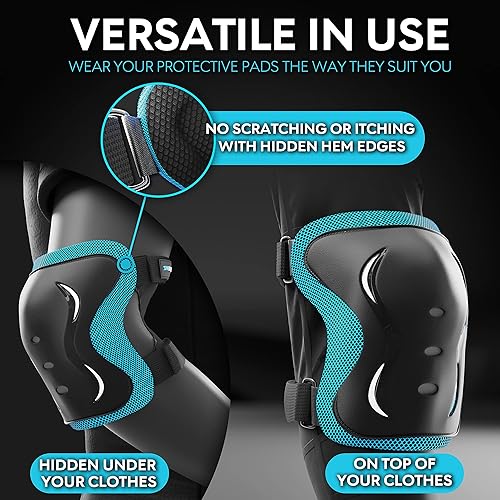 Miniatura 4 de SKATEWIZ Almohadillas de patinaje para niños, adolescentes y adultos, juego de equipo de protección 6 piezas con rodilleras, coderas y muñequeras,