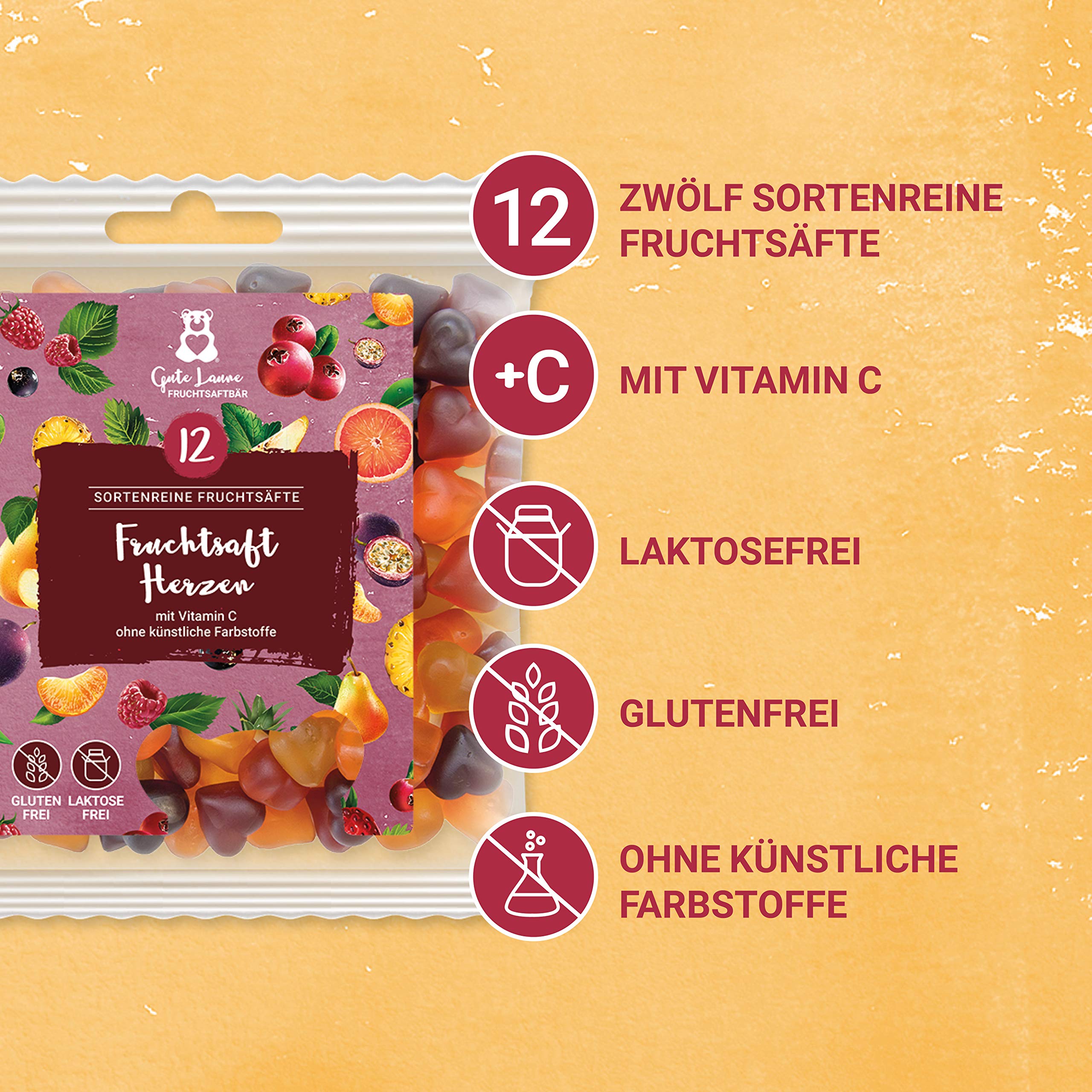 Fruchtsaftherzen Großverpackung 3,45kg (23 x 150g) - Premium Gummibärchen mit 20% Fruchtsaft - Snacks für Büro, Konferenzraum, Empfang, Firmen & Mitarbeiter