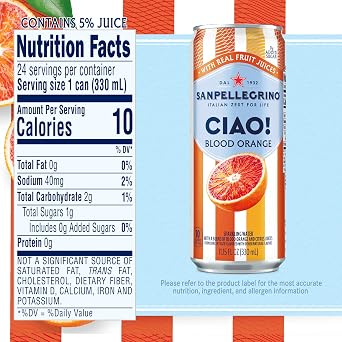 Sanpellegrino CIAO! Blood Orange Sparkling Water, Low-Cal, 0g Added Sugar, 24-Pack