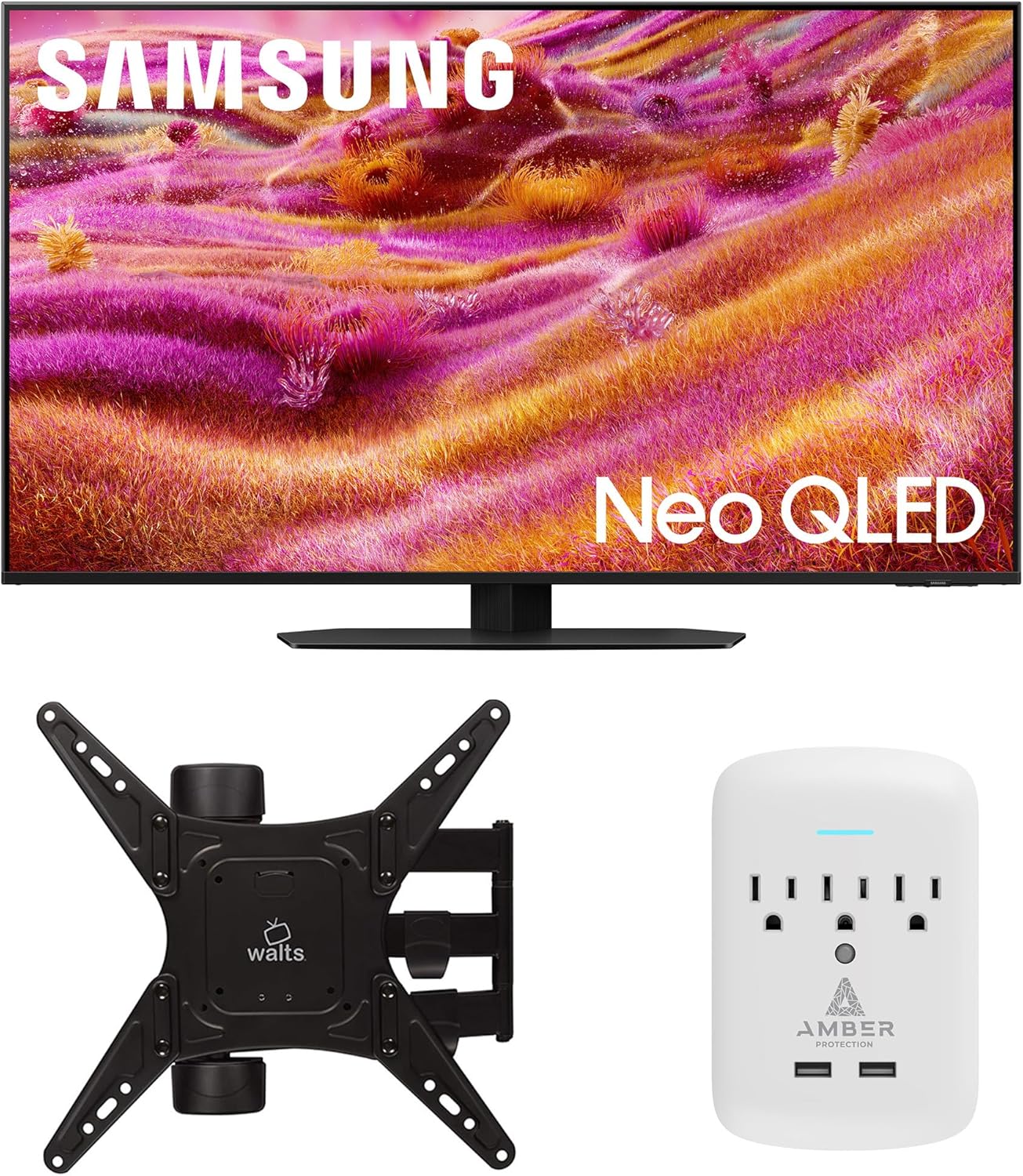 Samsung QN50QN90FAFXZA 50 Inch Neo QLED 4K QN90F Vision AI Smart TV with a Walts Medium Full Motion Mount and Amber Protection 3-Outlet-Surge Surge Protector (2025)