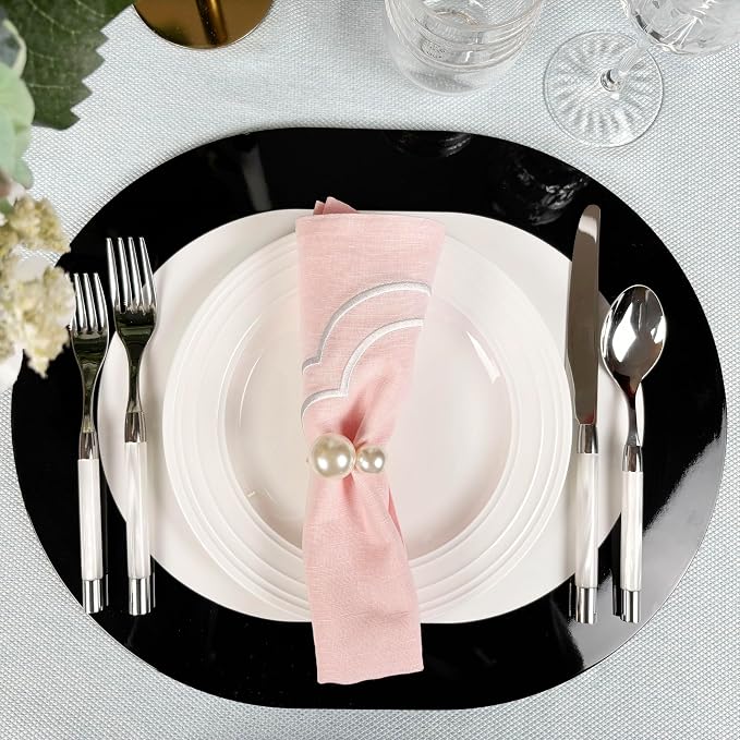 Servilletas de Tela Bordadas con Borde decorativo – Set de 4, 20x20 Elegantes para Comedor, Boda, Primavera, Cumpleaños y más miniatura 2