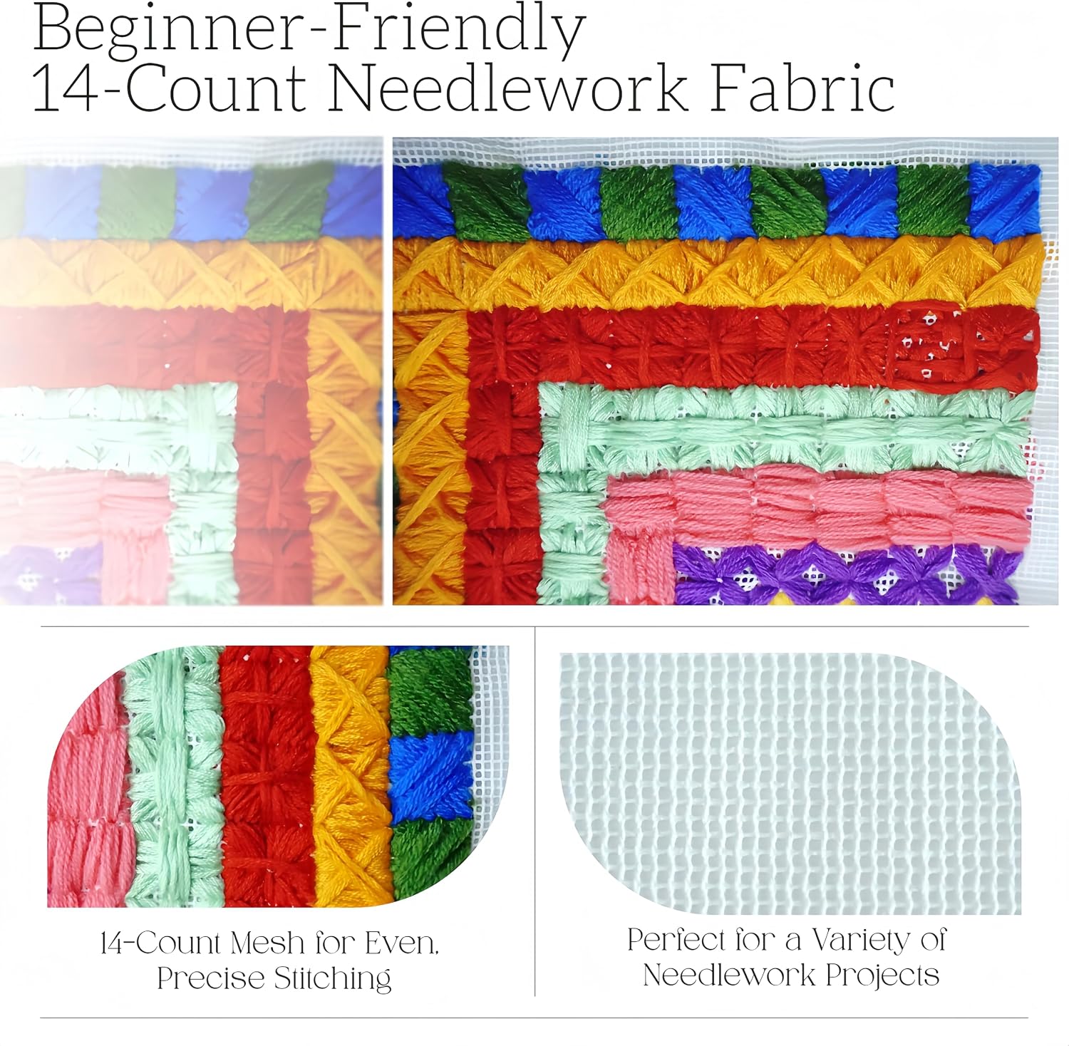 Needlepoint Canvas 20" X 20", 14-Mesh White Needlepoint Canvas Embroidery Blank White Polyester Cotton Cloth for DIY Embroidery Kits Knit Crochet Kits for Beginner