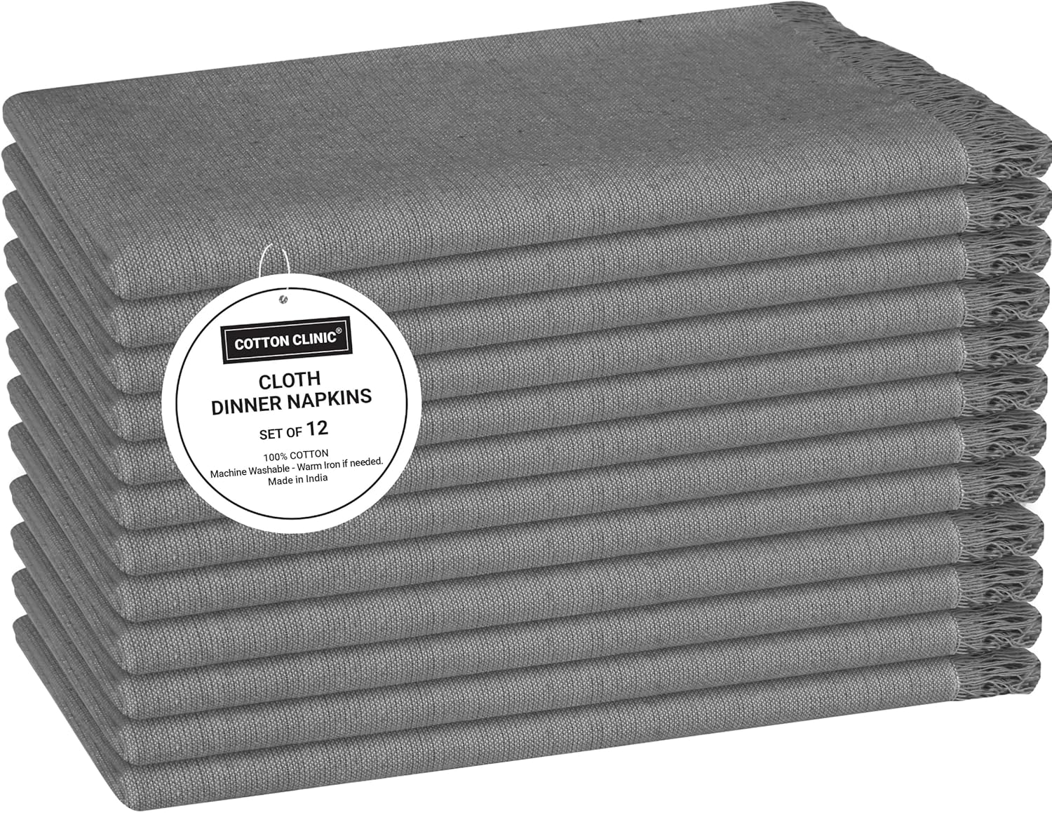 Cotton Clinic Set of 12 Cotton Cloth Napkins 20x20 inches - Soft Durable Washable - Ideal for Farmhouse Party Wedding Christmas Easter - Perfect Everyday Use Table Linen Cloth Napkins Dark Grey
