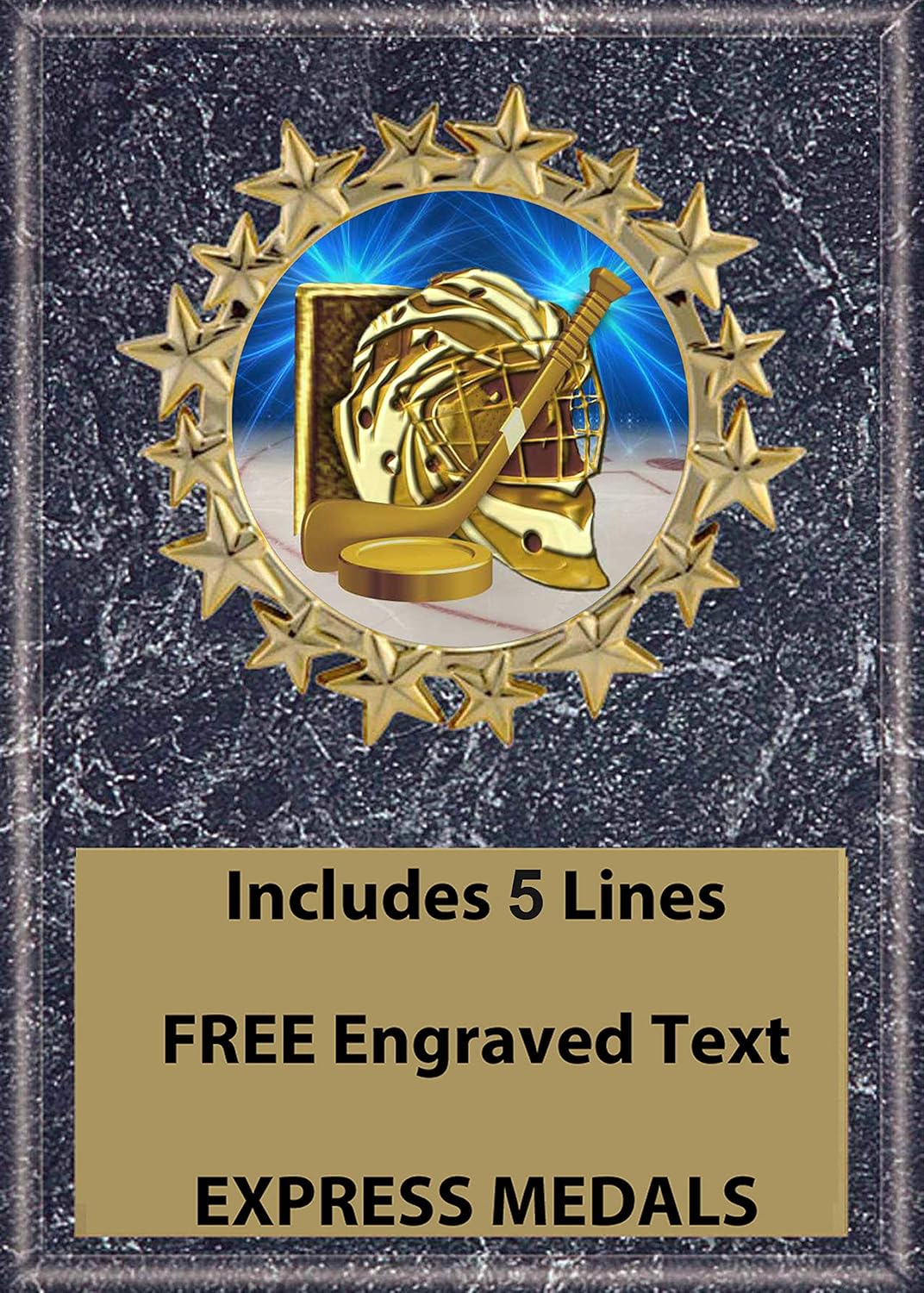 Express Medals 5x7 Ice Hockey Black Marble Color Plaque Award Trophy with up to 5 Lines of Your Personalized Custom Engraved Text D50