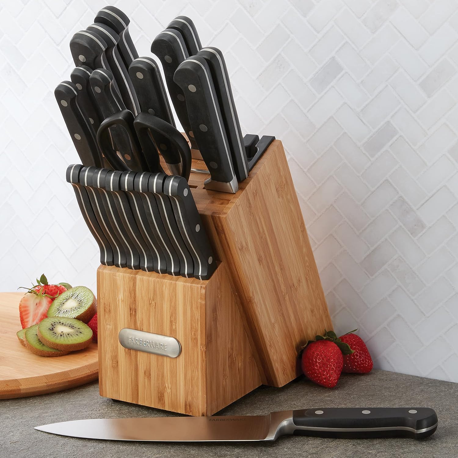 Farberware Edgekeeper 21-Piece Bamboo Cutlery Set, Black
