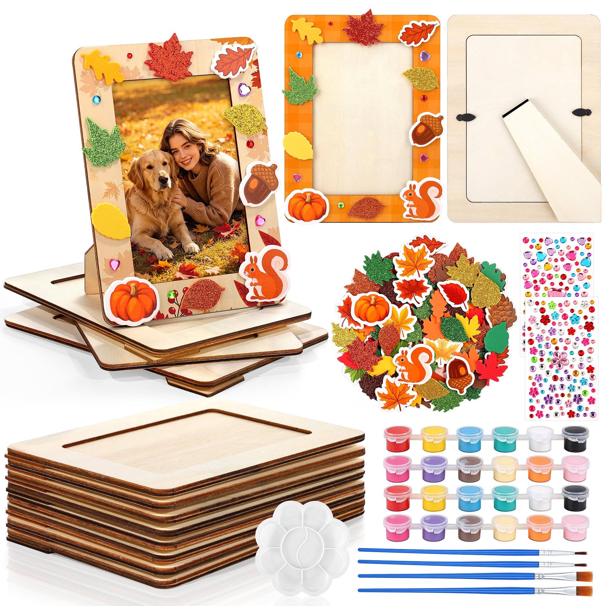 Marcos de fotos de madera de otoño Fovths con pegatinas infantiles para manualidades en familia