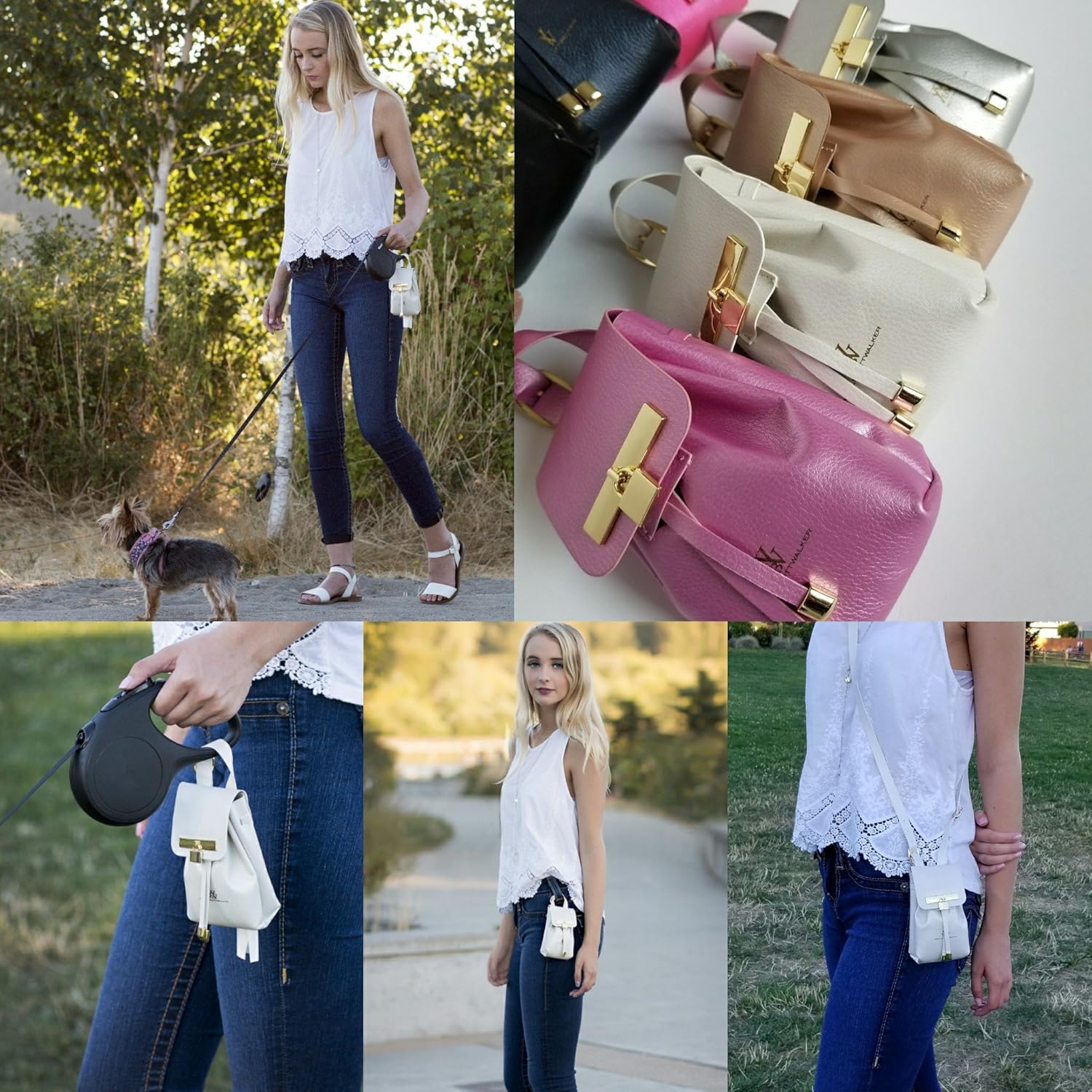 Poop Bag Dispenser & Dog Walking Kit. The WIGGLEBUTTWALKER - Includes 2 Rolls of Poop Bags and Pet Wipes. (Ivory and Black)