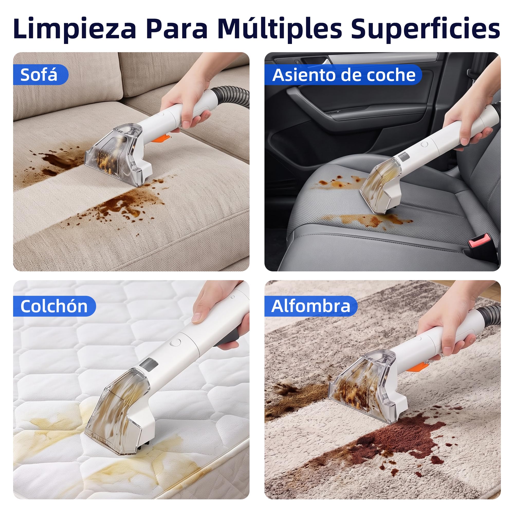 ICARE Limpia Tapicerias 600W - 22kPa Aspiradora de Agua Tapiceria con det. | Limpiador de Alfombras Portátil con Líquido Limpiador - con Autolimpieza, para Sofá, Alfombras, Felpudos, Coche y Mascotas