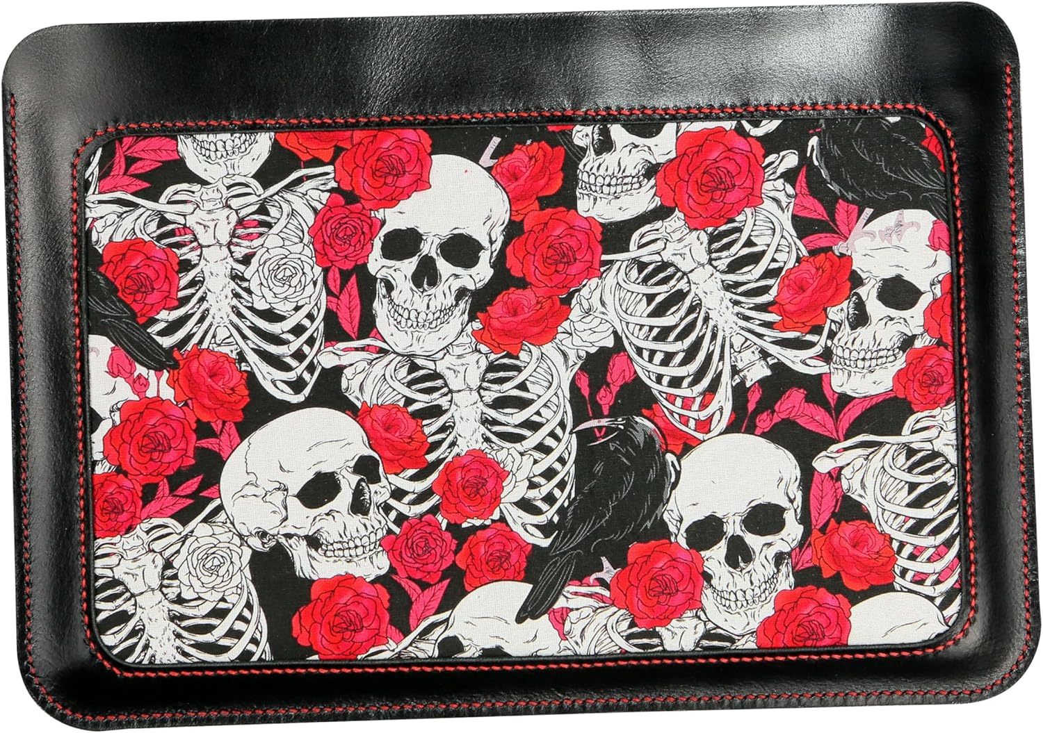 Handcrafted Black Leather Laptop Sleeve with Skull Print – Compatible with 13″, 14″, 15″,16'' MacBook Air & MacBook Pro – Handmade Stitching & Durable Leather Protective Case