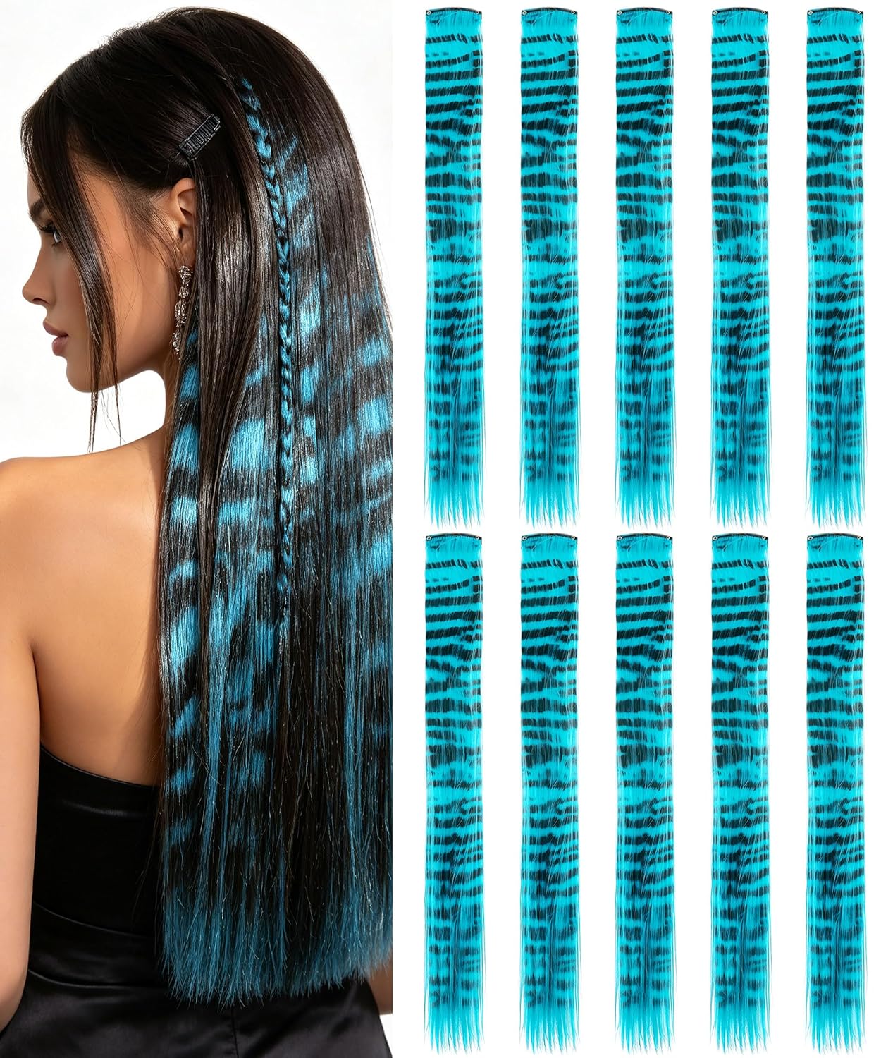 10 Pcs Sliver Gray Hair Extensions, Raccoon Tail Striped Accessories 22 In