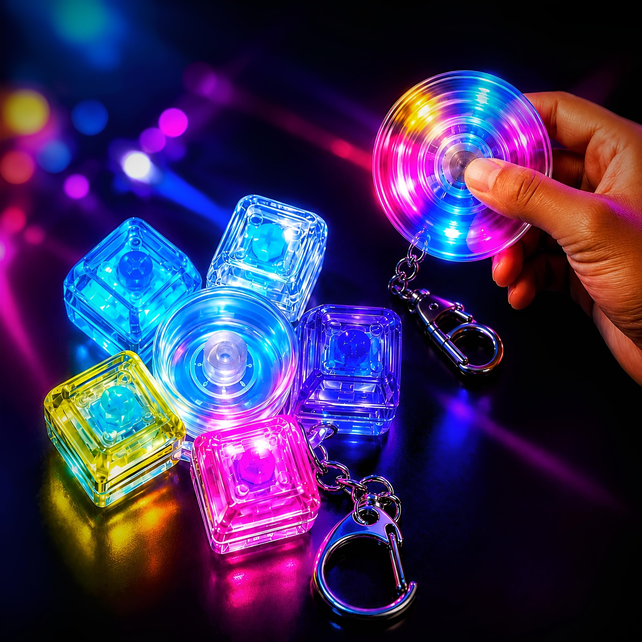 VikriDA Keyboard Fidget Keychain with LED Lights | Transparent Keyboard Button Finger Clicker Toy for Stress & Anxiety Relief | Portable Sensory Fidget Toy for Kids & Adults (5 Key Multicolor)-image-27