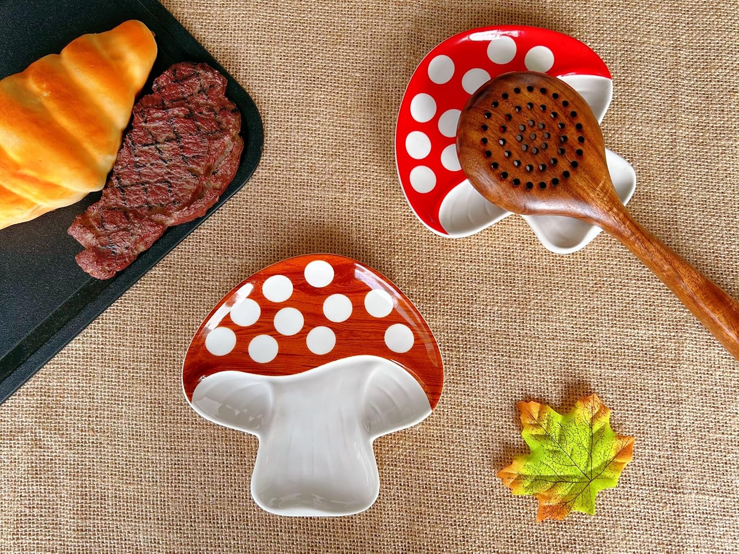 Ceramic Spoon Rest for Stove Top & Kitchen Counter Spoon Holder for Stove & Cooking Spoon Holder for Ladle Cute Spoon & Utensil Rest Spatula Rest, Mushroom Kitchen Decor & Accessories (Rustic Brown) image 2