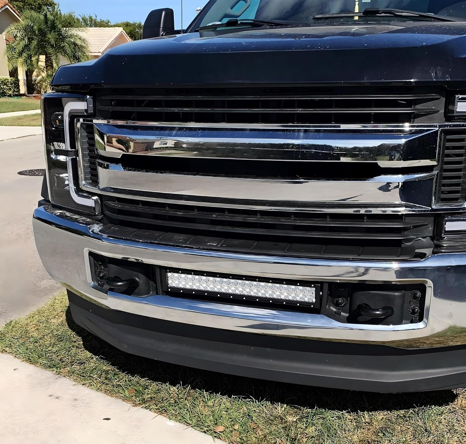 iJDMTOY Lower Grille Mount 20-Inch LED Light Bar Kit Compatible w/Ford 2017-2019 Pre-LCI F250 F350: 120W High Power LED Lightbar, Lower Bumper Area Mounting Brackets & On/Off Switch Relay Wire