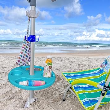 AMMSUN 13 Portable Beach Umbrella Table Tray Teal