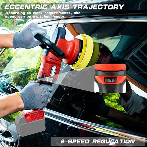 Miniatura 4 de Pulidora inalámbrica para automóvil, máquina de encerado portátil orbital con motor sin escobillas 6 velocidades 750-6800RPM, compatible con
