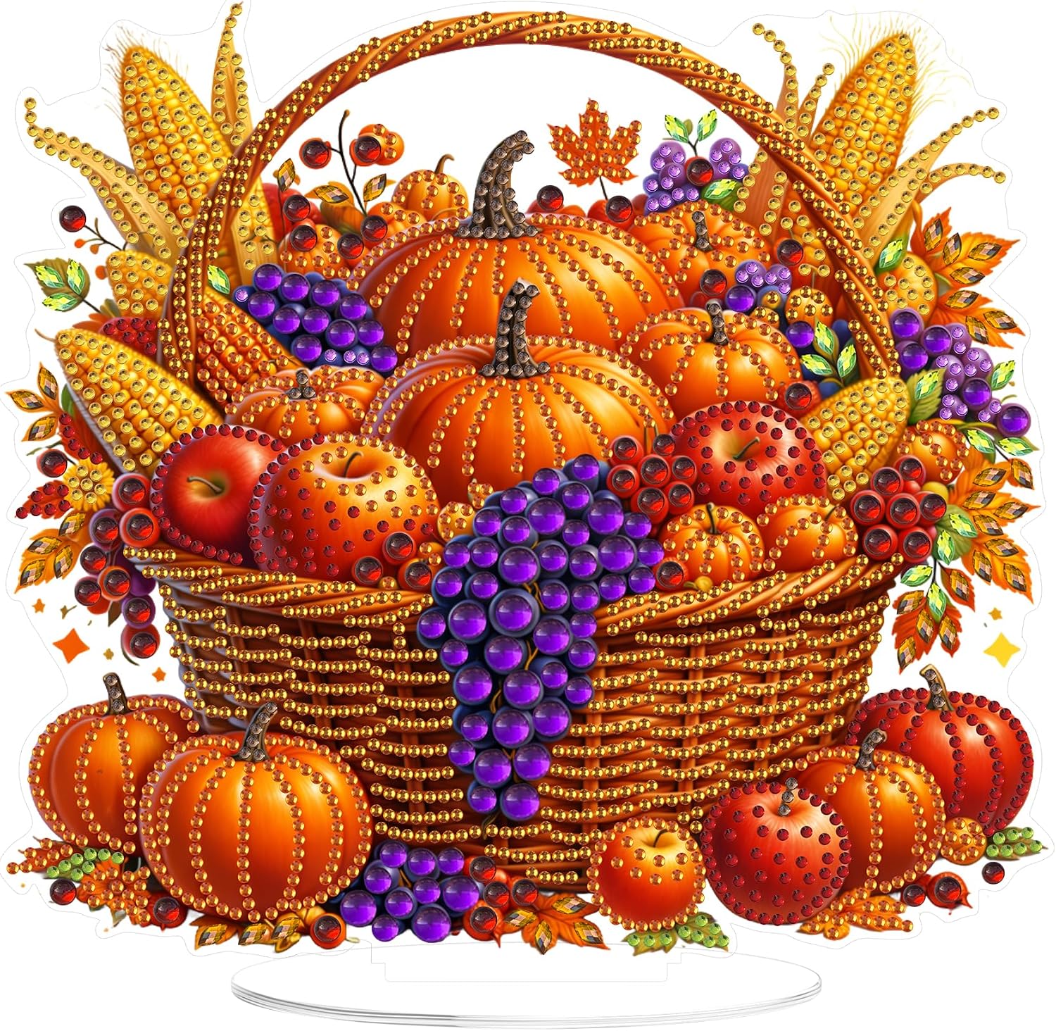 Eiflow Desktop Diamond Art Kit for Adults Autumn Harvest, DIY Tabletop Diamond Art Painting with Stand, Acrylic Stand Up Gem Painting Board Kit (Fall Basket)