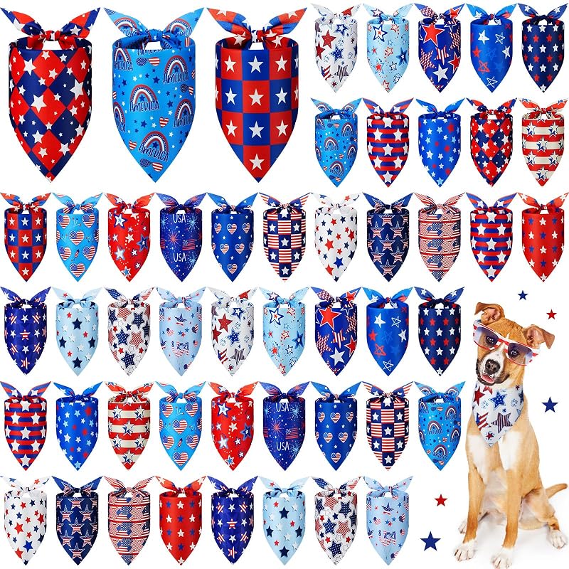 Bandana para Cães e Gatos de Poliéster com Estampas Patrióticas Preboun, Pacote com 50