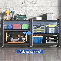 Vista 4 de Estantería de almacenamiento de garaje ajustable de 3 niveles, estante resistente con 4 ruedas, estantes de pie para garaje, hogar, despensa