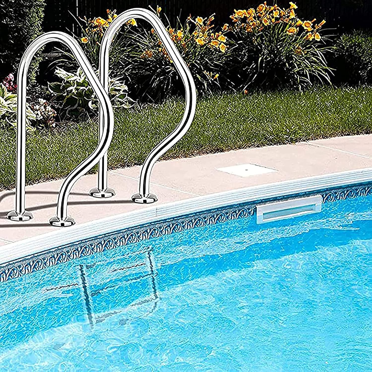 Swimming Pool Handrail 304 Stainless Steel Ladder Step Handrail Rust Proof Hand Grab Rail for Indoor and Outdoor Inground Swimming Pools, Silver