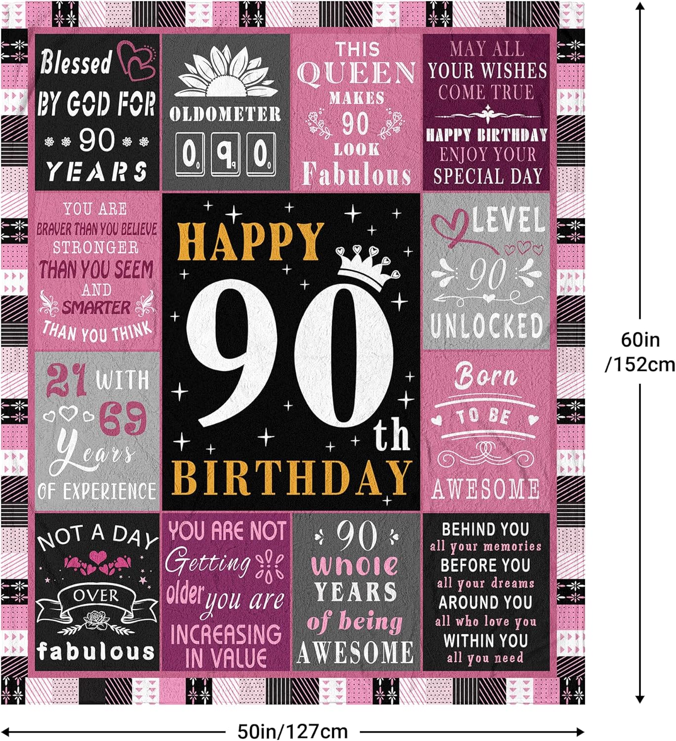 90th Birthday Gifts for Women, 90 Year Old Birthday Gifts for Women, Gift for 90 Year Old Woman, 90th Birthday Decorations for Woman Blanket 60"x50" - Image 5