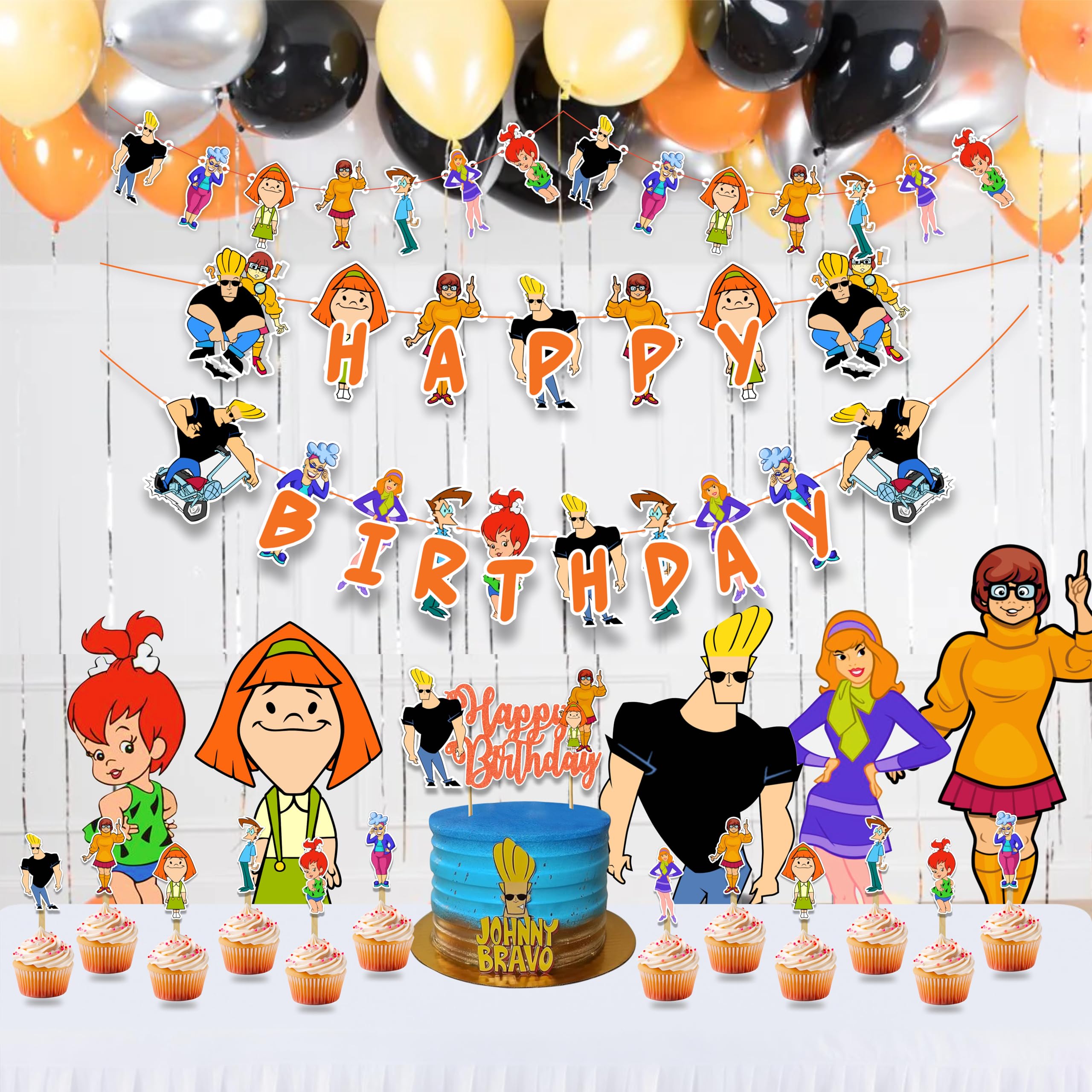 Johny Brvo Theme - Party Decorations, Retro Cartoon Inspired Birthday Decor, Funny Character Theme Party Supplies, Cake Topper & Cupcake Decoration Set, Bold Celebration Dessert Table Decor