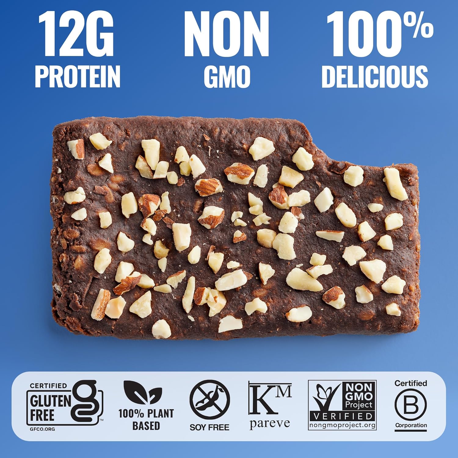 The GFB Dark Chocolate Almond Protein Bars - Gluten Free, Plant Based, Non GMO, Sustainably Made – Ridiculously Tasty, Healthy, Vegan, Nutrition Snack Protein Bars, 2.05 oz (12 Count)