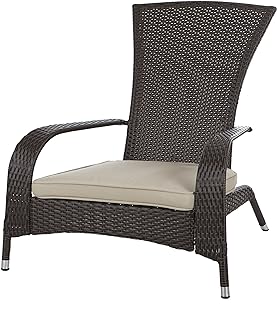 Balkene Home 61469 Coconino Wicker Lounge Chair All Weather Wicker Beige Cushion Armchair Lightweight Durable Adirondack Style Chair Beautiful Mocha Finish