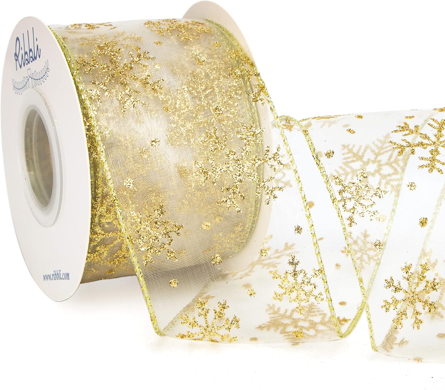 Amazon.com: Ribbli Snowflake Glitter Wired Ribbon, Ivory Organza Sheer ...