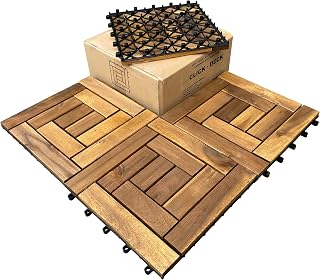 6X Click-Deck Wooden Interlocking Hardwood Decking Tiles - 10 Slat Deck Tile. Patio, Garden, Balcony, Hot Tub. 30cm Square Deck Tile