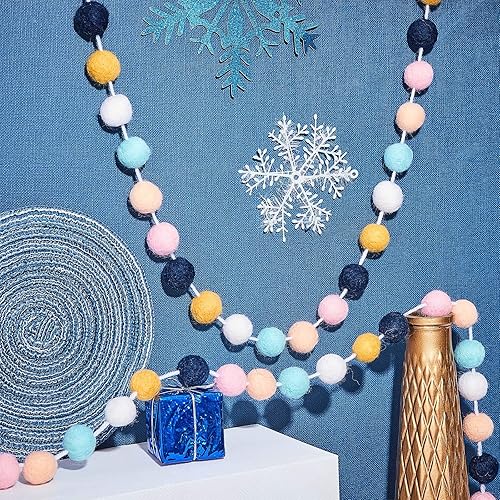 Miniatura 6 de Guirnaldas WILLBOND con bolas de fieltro de lana, guirnalda con pompones de colores, hecha a mano, de 198cm de largo, guirnalda con 24 bolas de